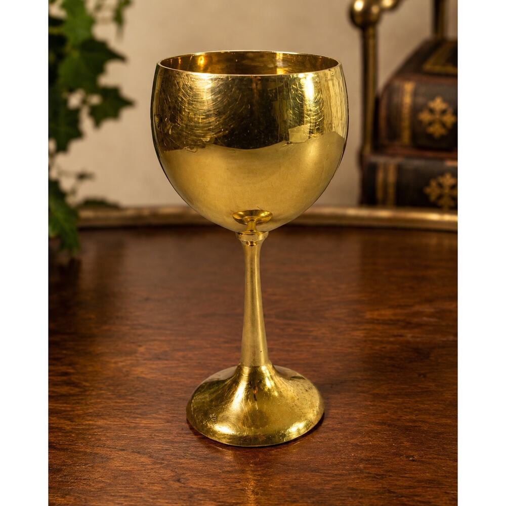 Vintage Brass Goblet Chalice Cup Mid Century Barware Decor